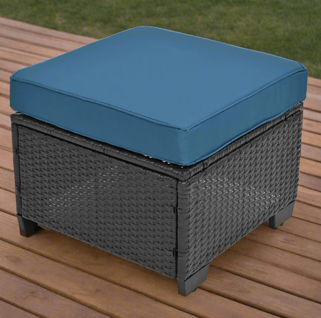 An ottoman from the 10 pieces of the Wicker Sectional Patio Set sold by WorkZen Interiors