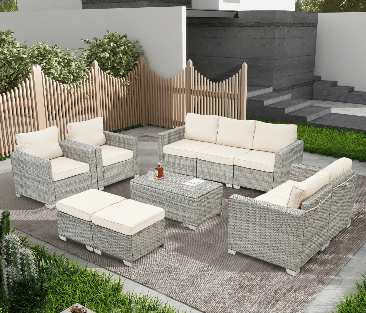 The 10 pieces of the Wicker Sectional Patio Set sold by WorkZen Interiors