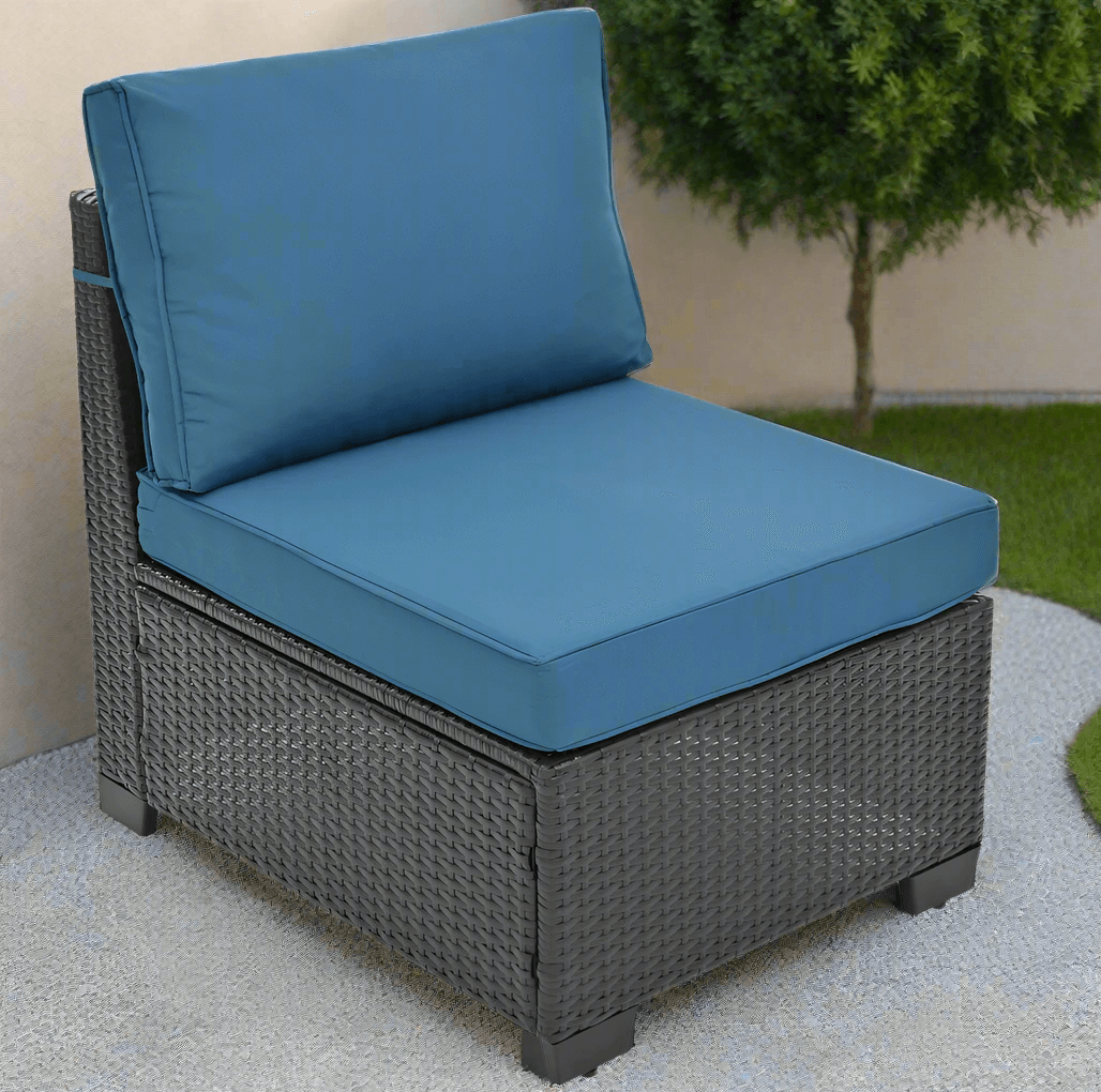 A sofa from the 10 pieces of the Wicker Sectional Patio Set sold by WorkZen Interiors