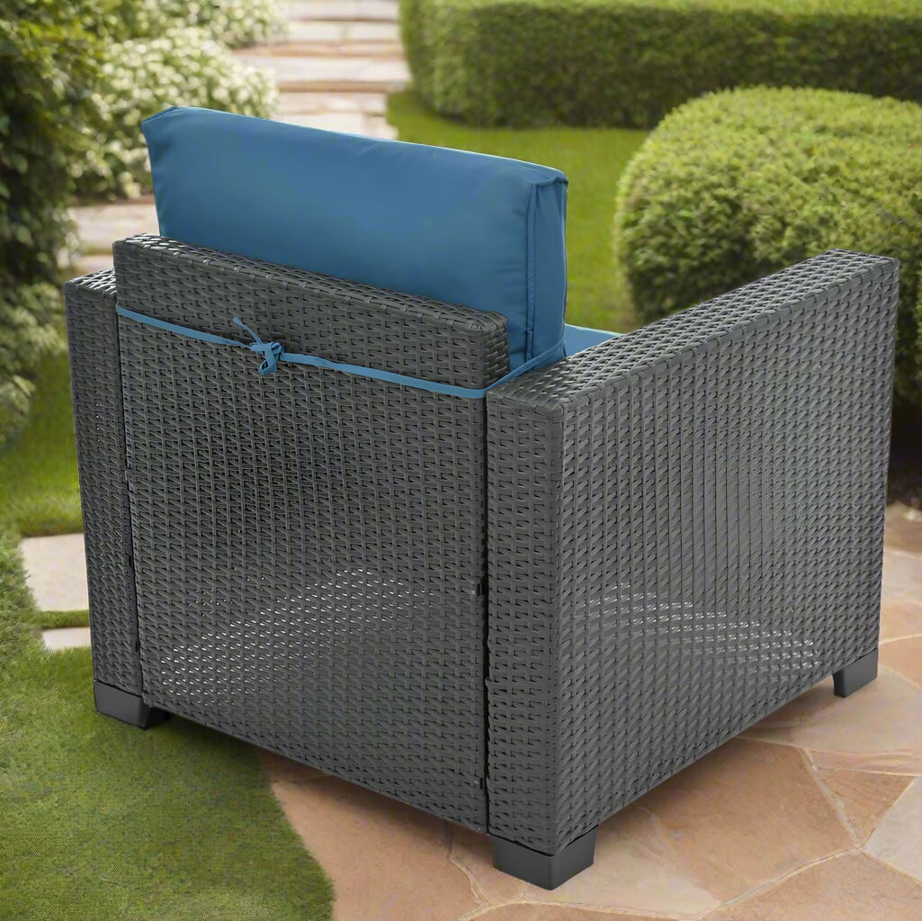A sofa from the 10 pieces of the Wicker Sectional Patio Set sold by WorkZen Interiors