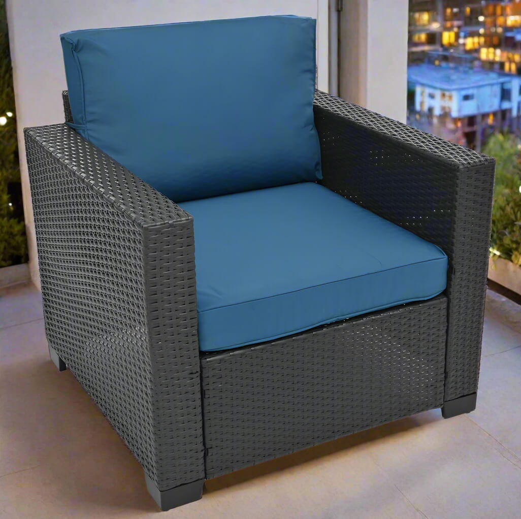 A sofa from the 10 pieces of the Wicker Sectional Patio Set sold by WorkZen Interiors