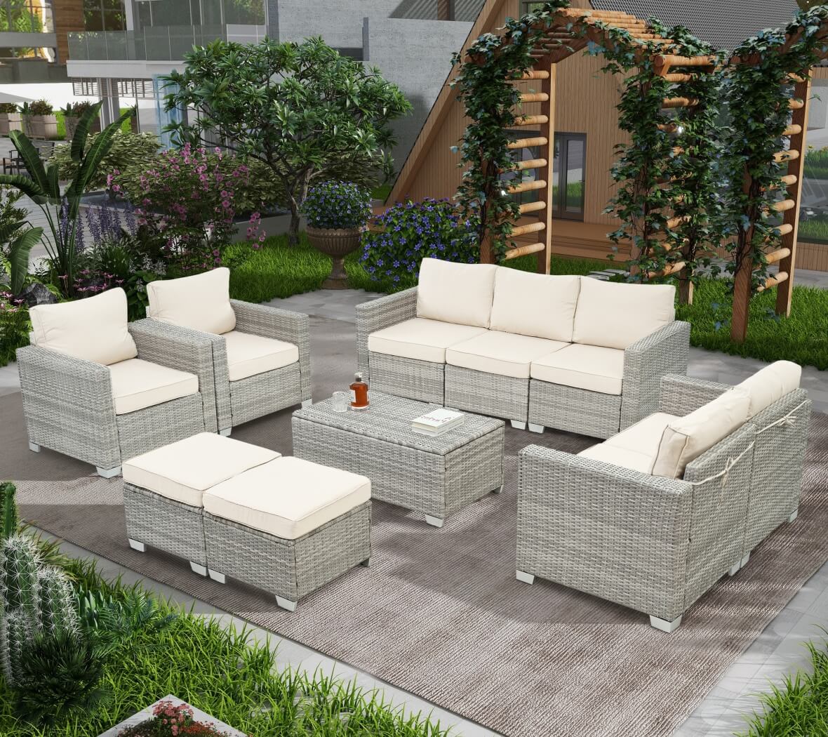 The 10 pieces of the Wicker Sectional Patio Set sold by WorkZen Interiors