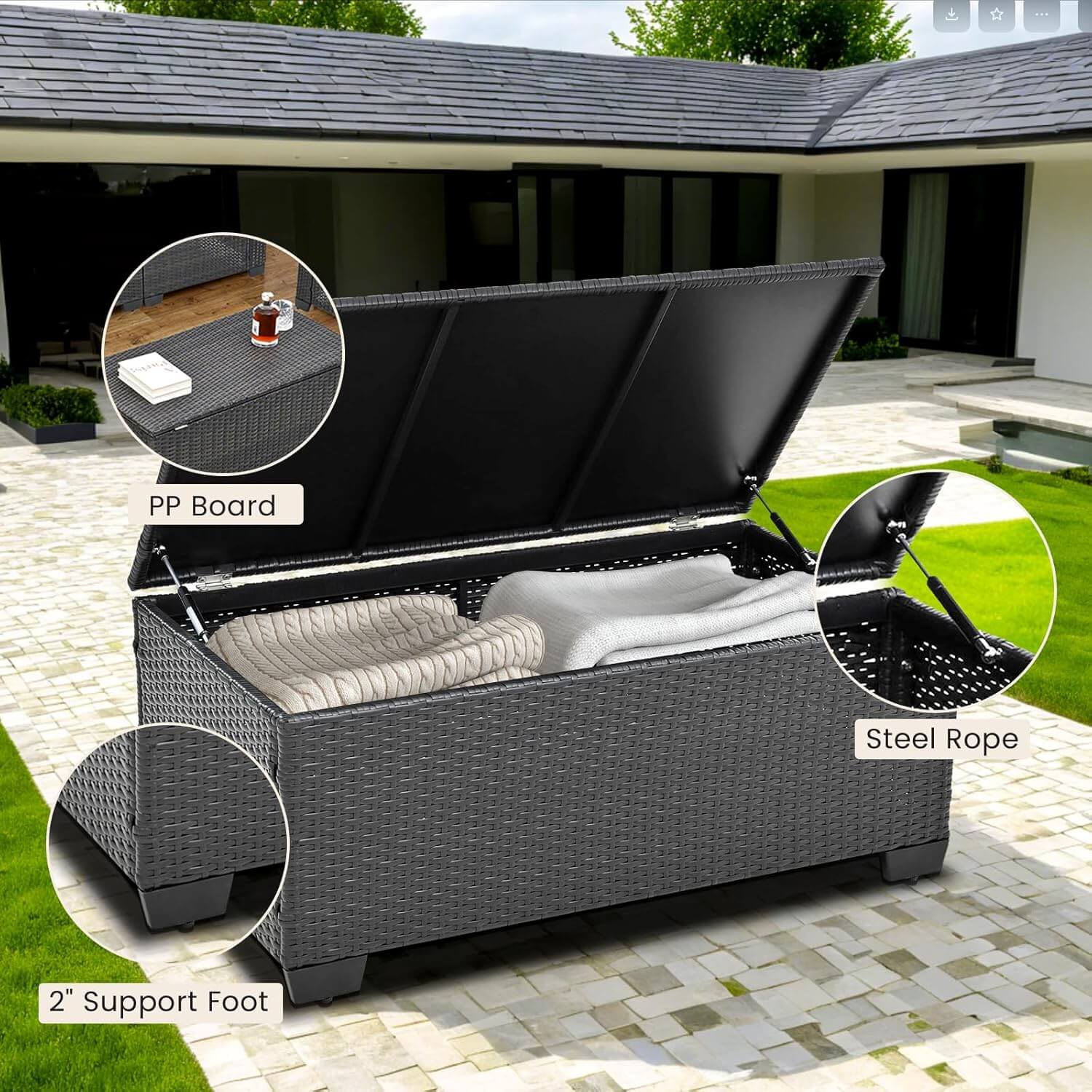 The coffee table that comes with the 10 pieces of the Wicker Sectional Patio Set sold by WorkZen Interiors