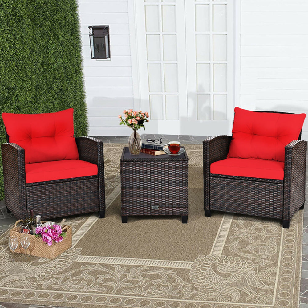 A red 3 Piece Patio Furniture Set sold by WorkZen Interiors