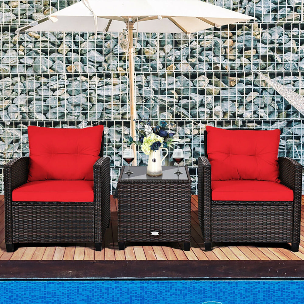 A red 3 Piece Patio Furniture Set sold by WorkZen Interiors