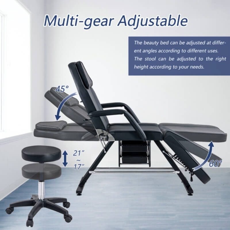 The aromatherapy massage bed and accompanying stool sold by WorkZen Interiors are completely adjustable.