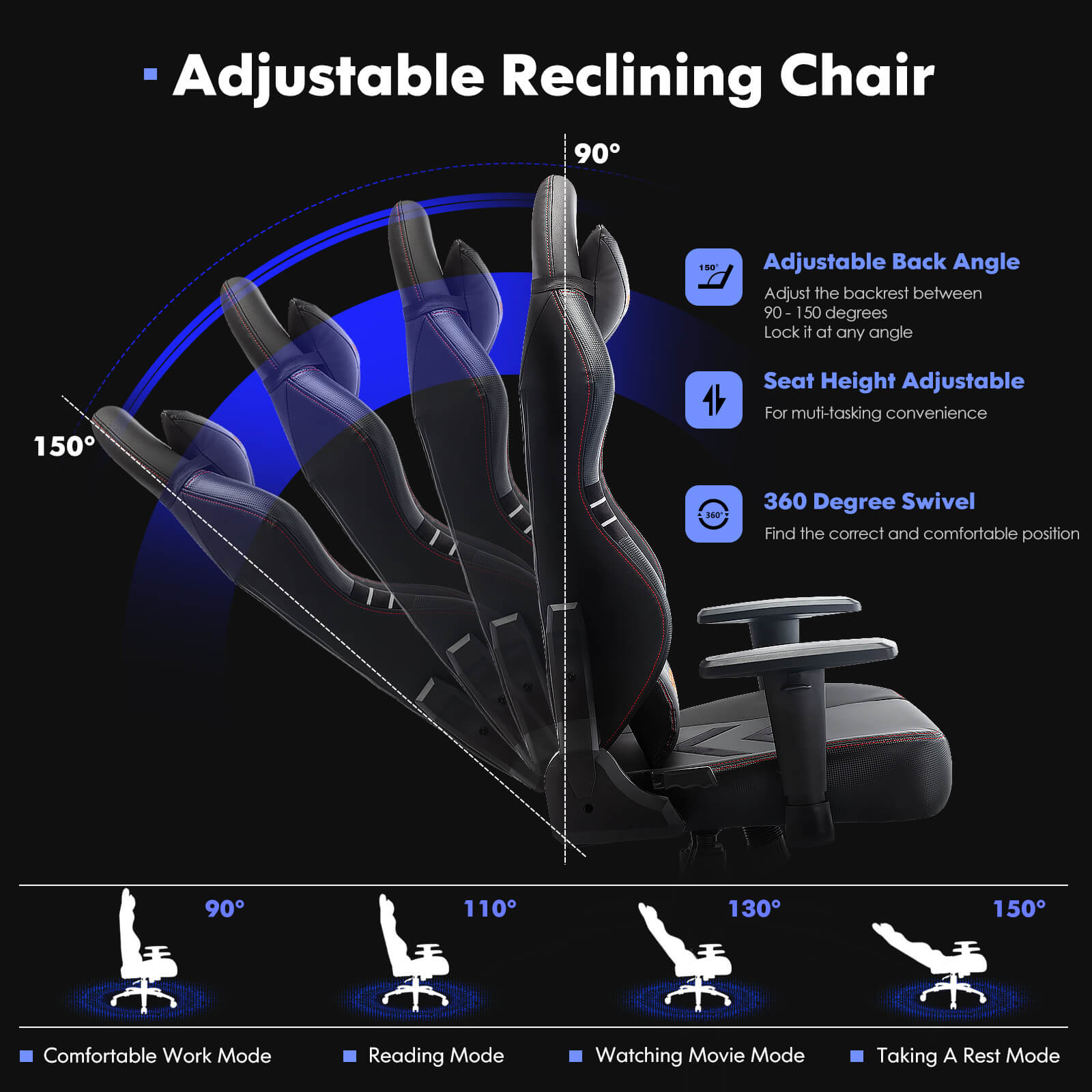 The adjustable backrest of a black Big and Tall Gaming Chair