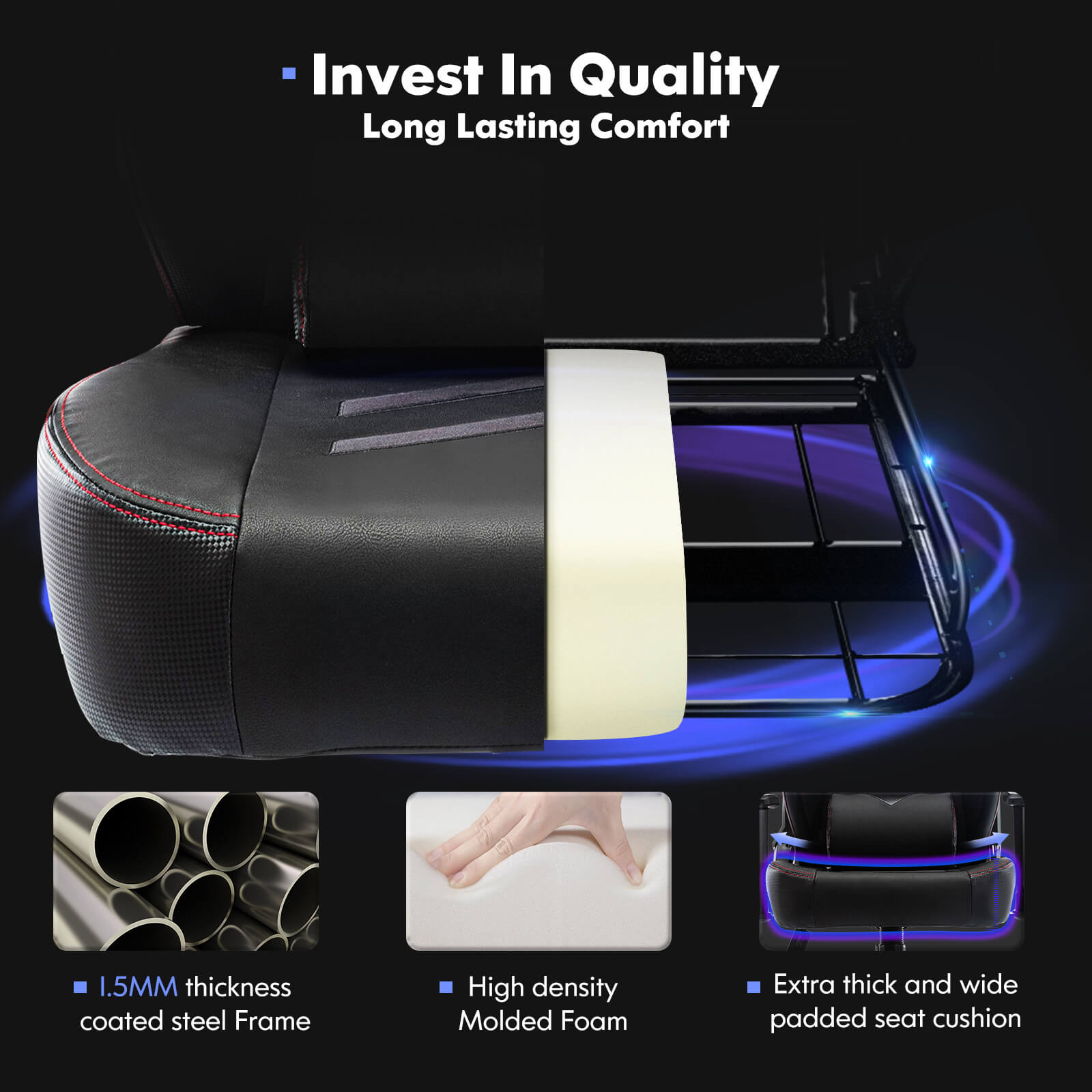 The composition of the seat of a black Big and Tall Gaming Chair sold by WorkZen Interiors