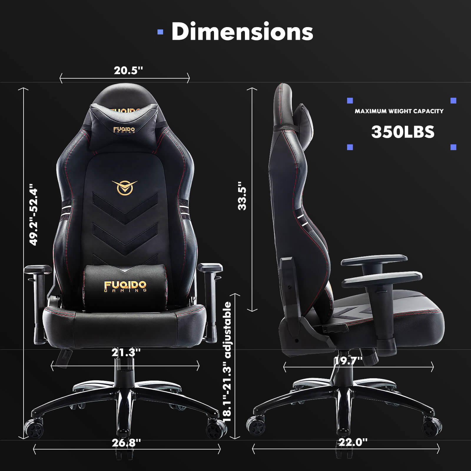 Dimensions of a black Big and Tall Gaming Chair sold by WorkZen Interiors
