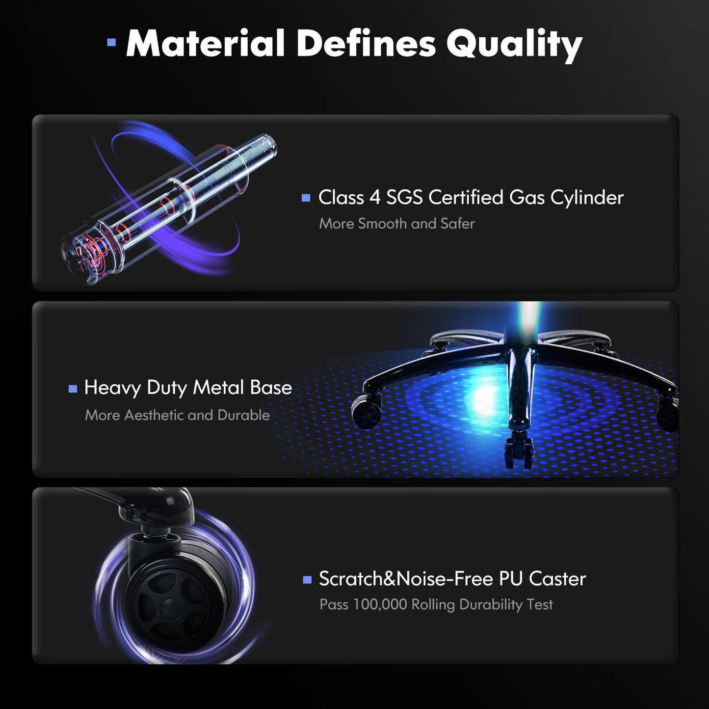 The material quality of things used to make the black heavy duty gaming chair sold by WorkZen Interiors