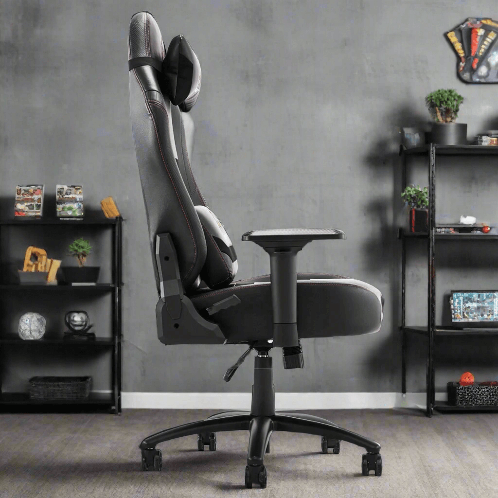 A black heavy duty gaming chair in a gaming room