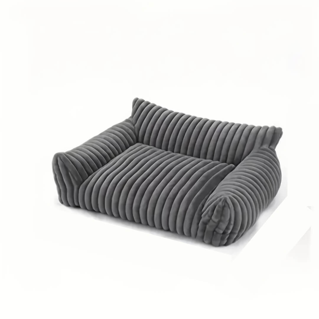 Folded gray ribbed blanket on a white background