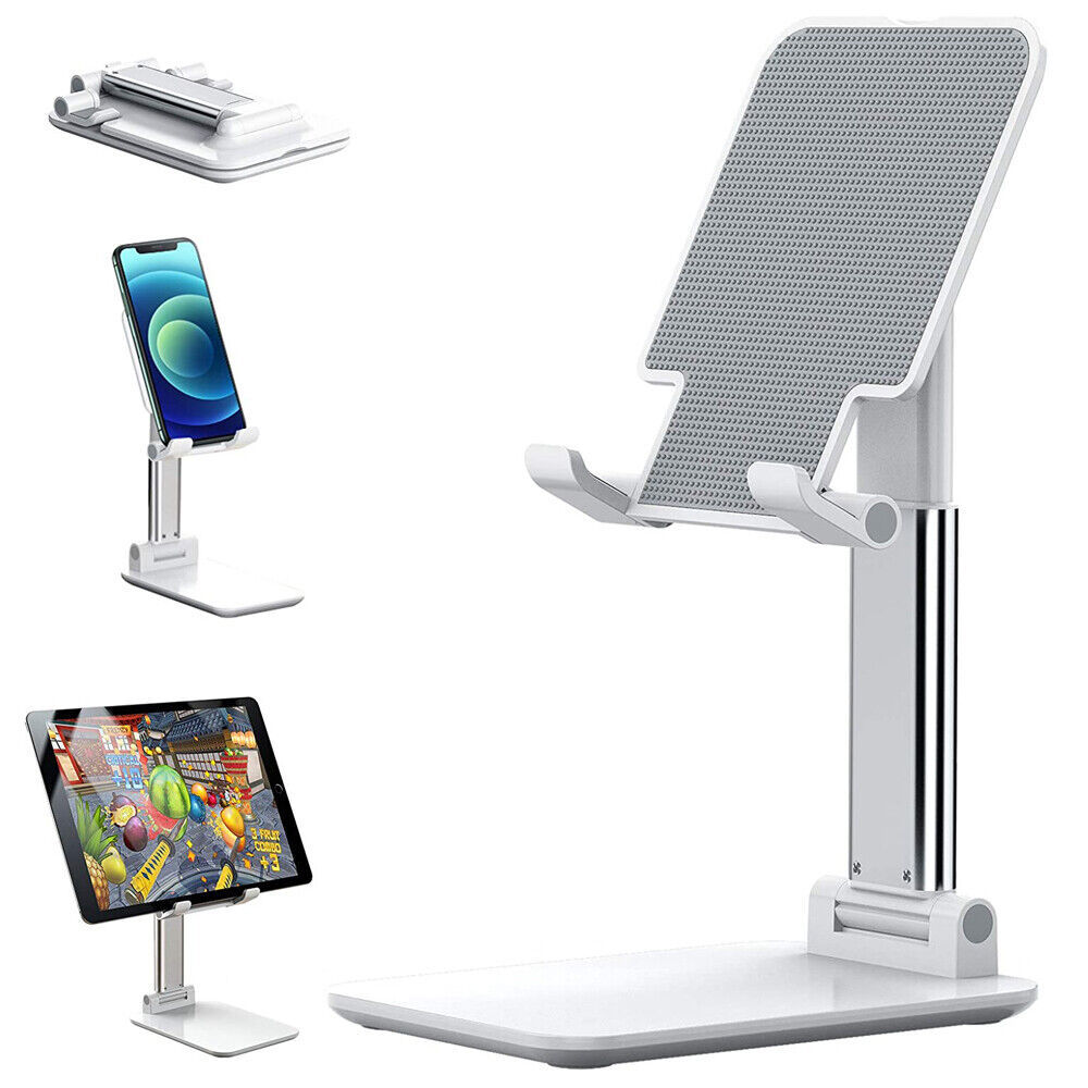 A silver cell phone stand for desk sold by WorkZen Interiors