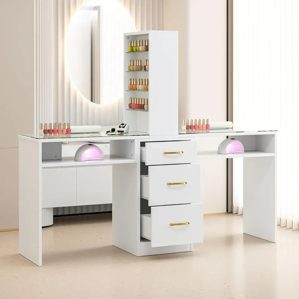 A white double manicure table sold by WorkZen Interiors