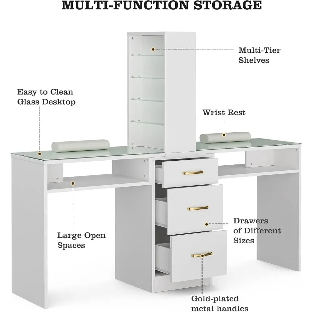 Component parts of a white double manicure table sold by WorkZen Interiors