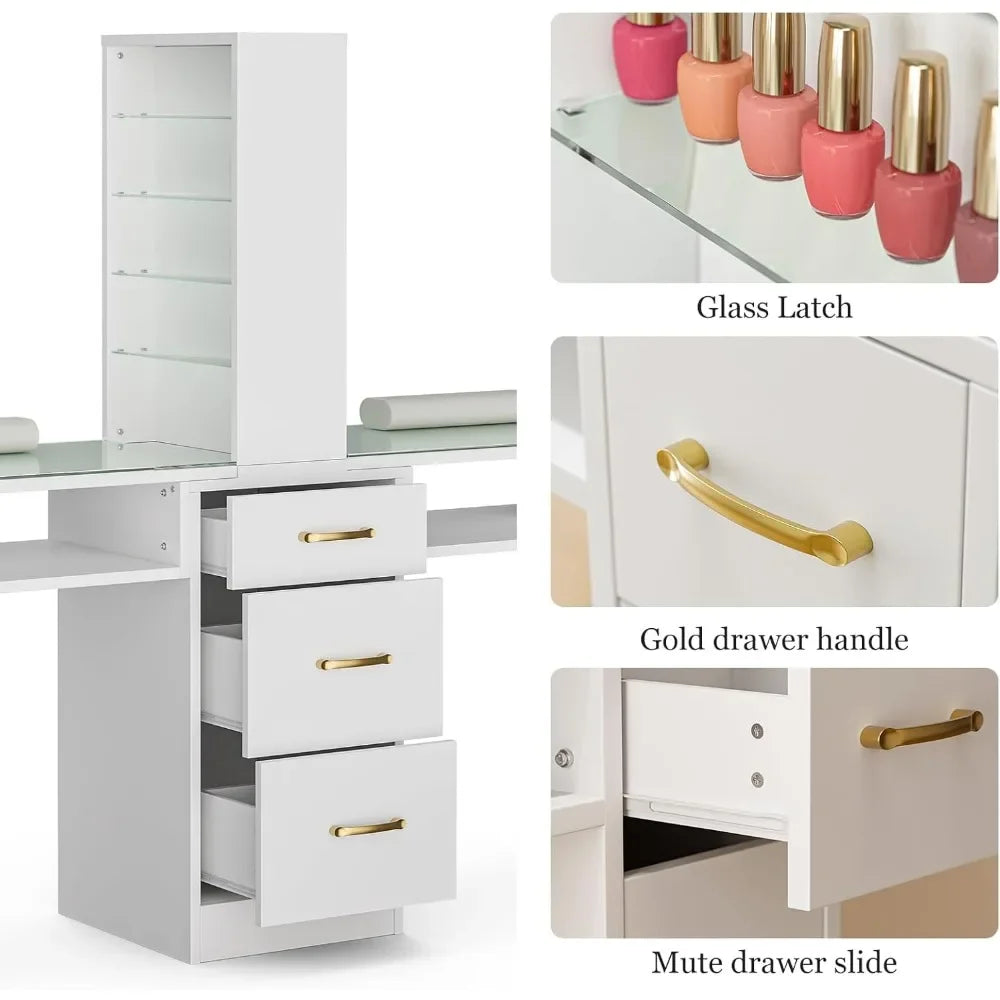 Drawers and parts of a white double manicure table sold by WorkZen Interiors