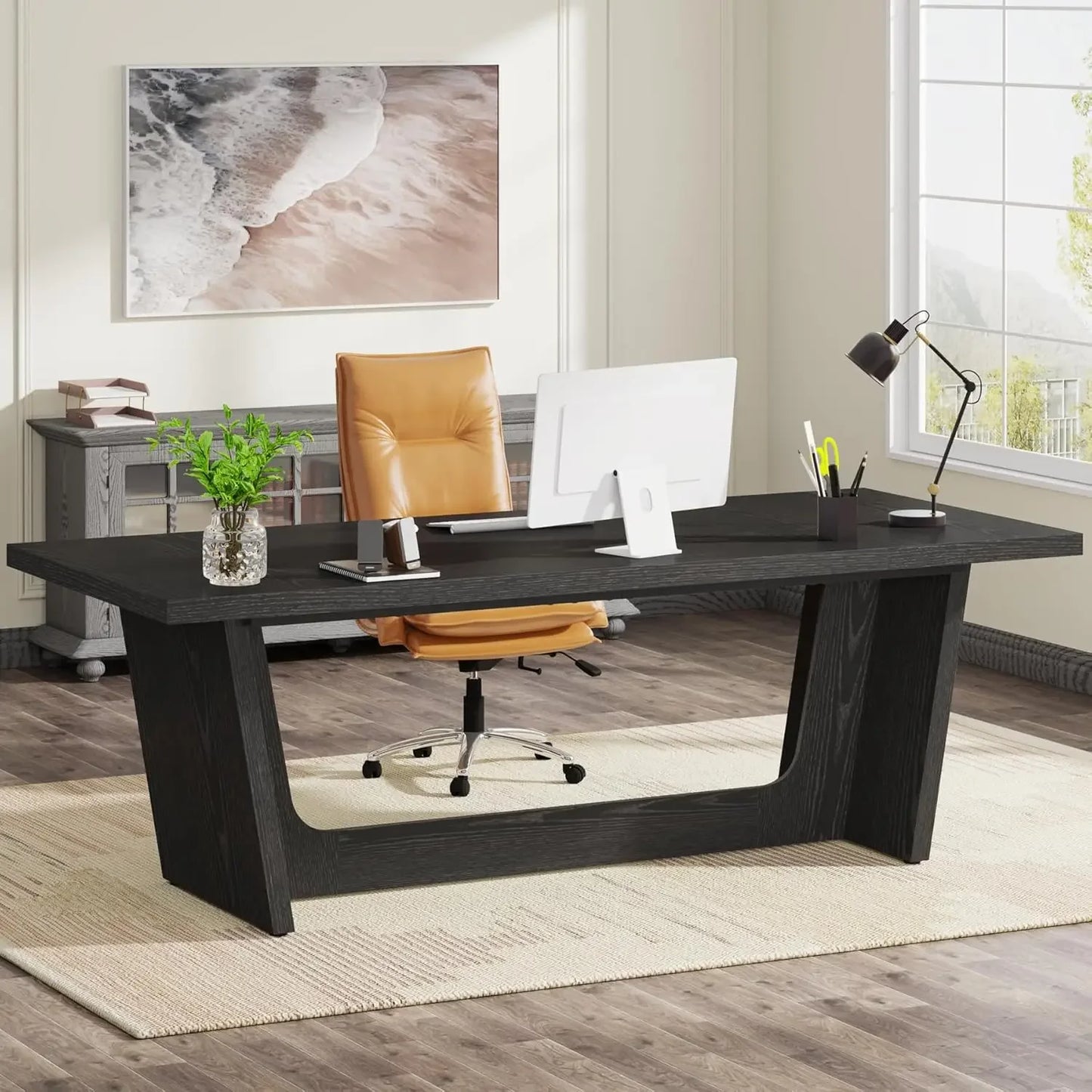 A black Executive Desk For Home Office sold by WorkZen Interiors