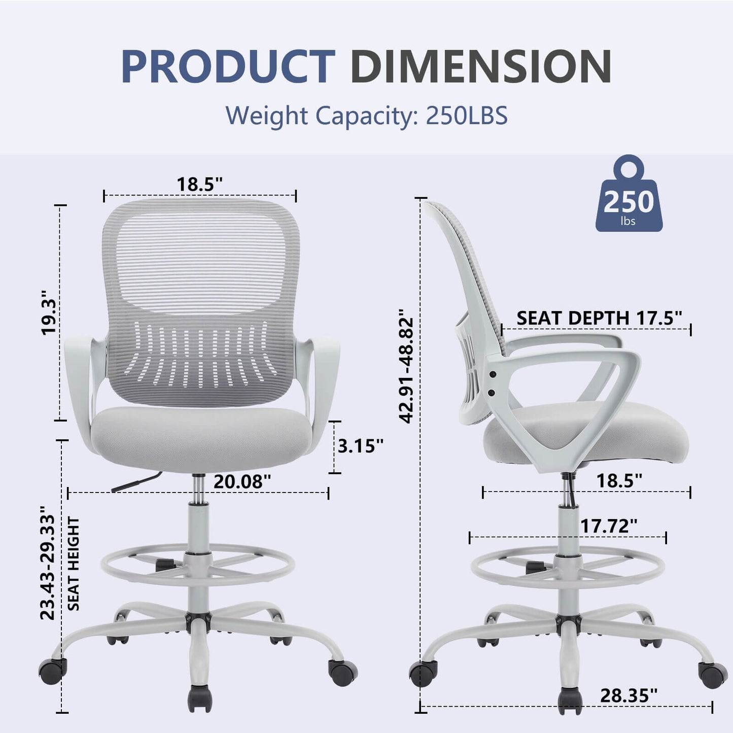 Dimensions of the black mesh back office desk chair sold by WorkZen Interiors