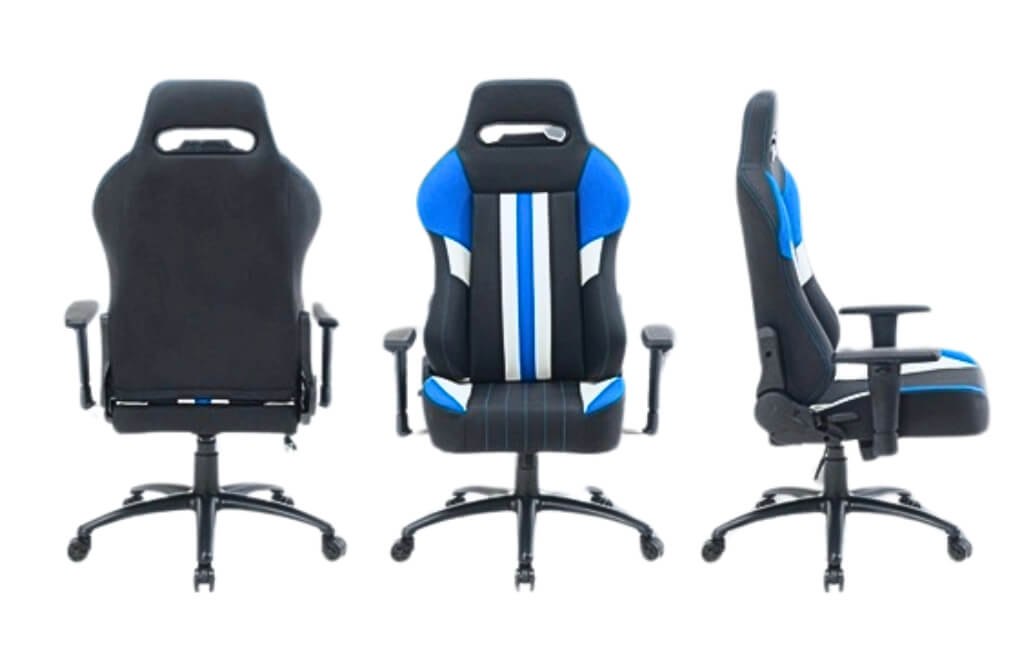 A recliner gamer chair showing different angles of the chair