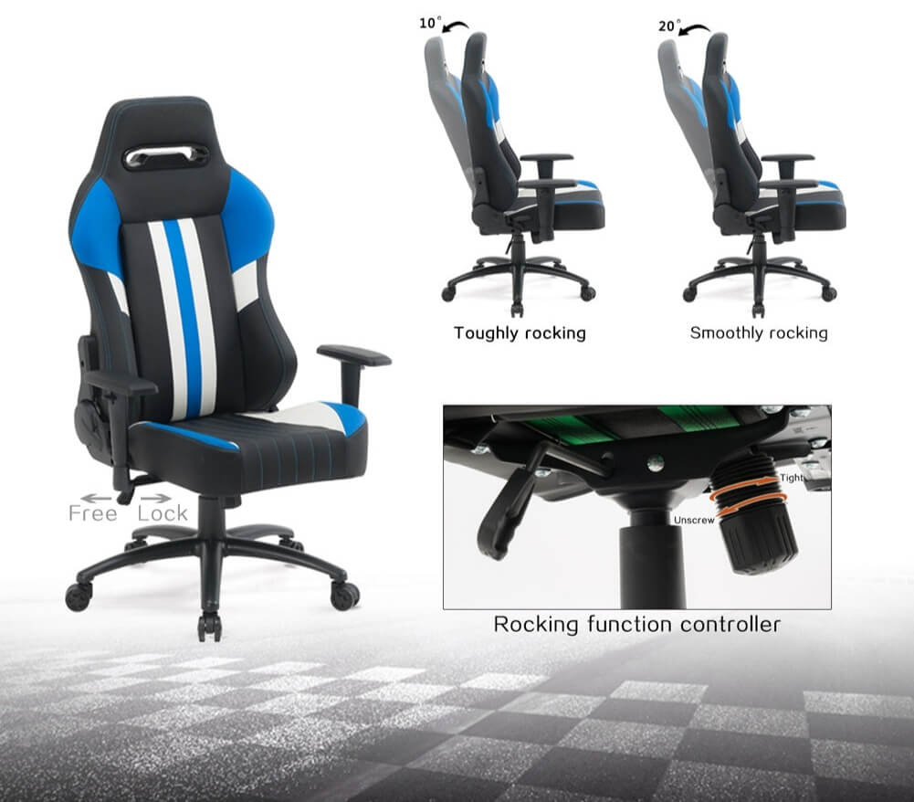 A recliner gamer chair showing different recliner angles