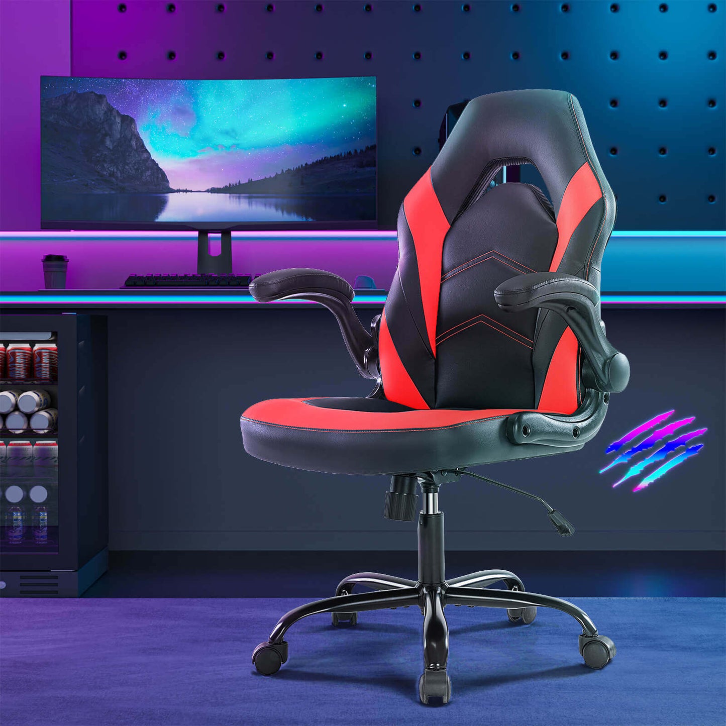 A red racing game chair sold by WorkZen Interiors