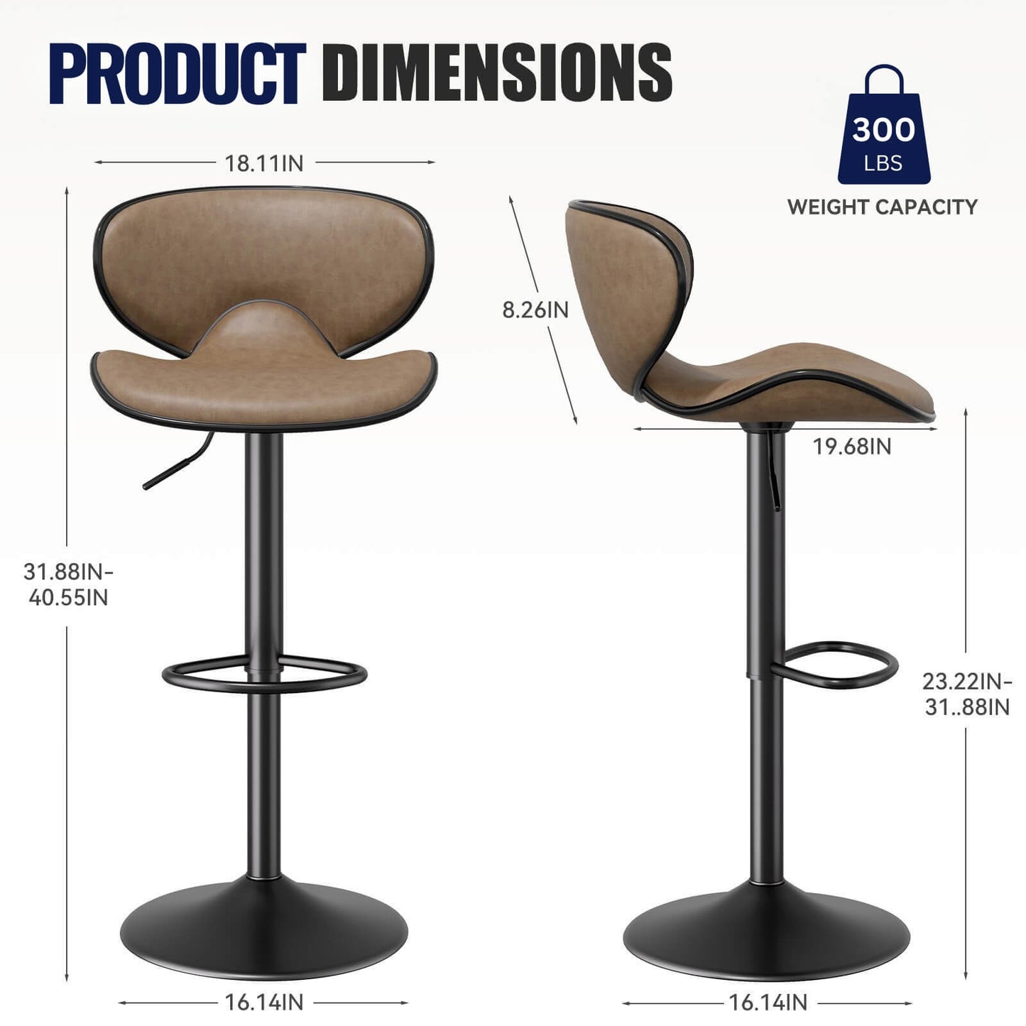 Dimension of a Sacramento Bar Stools Set Of 2 sold by WorkZen Interiors