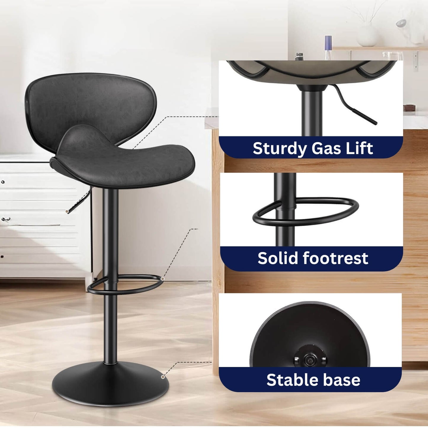 A Sacramento bar stool sold by WorkZen Interiors showing its feaures