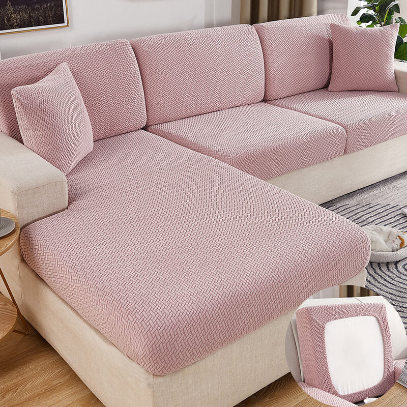 A pink Sectional Sofa Slipcovers sold by WorkZen Interiors