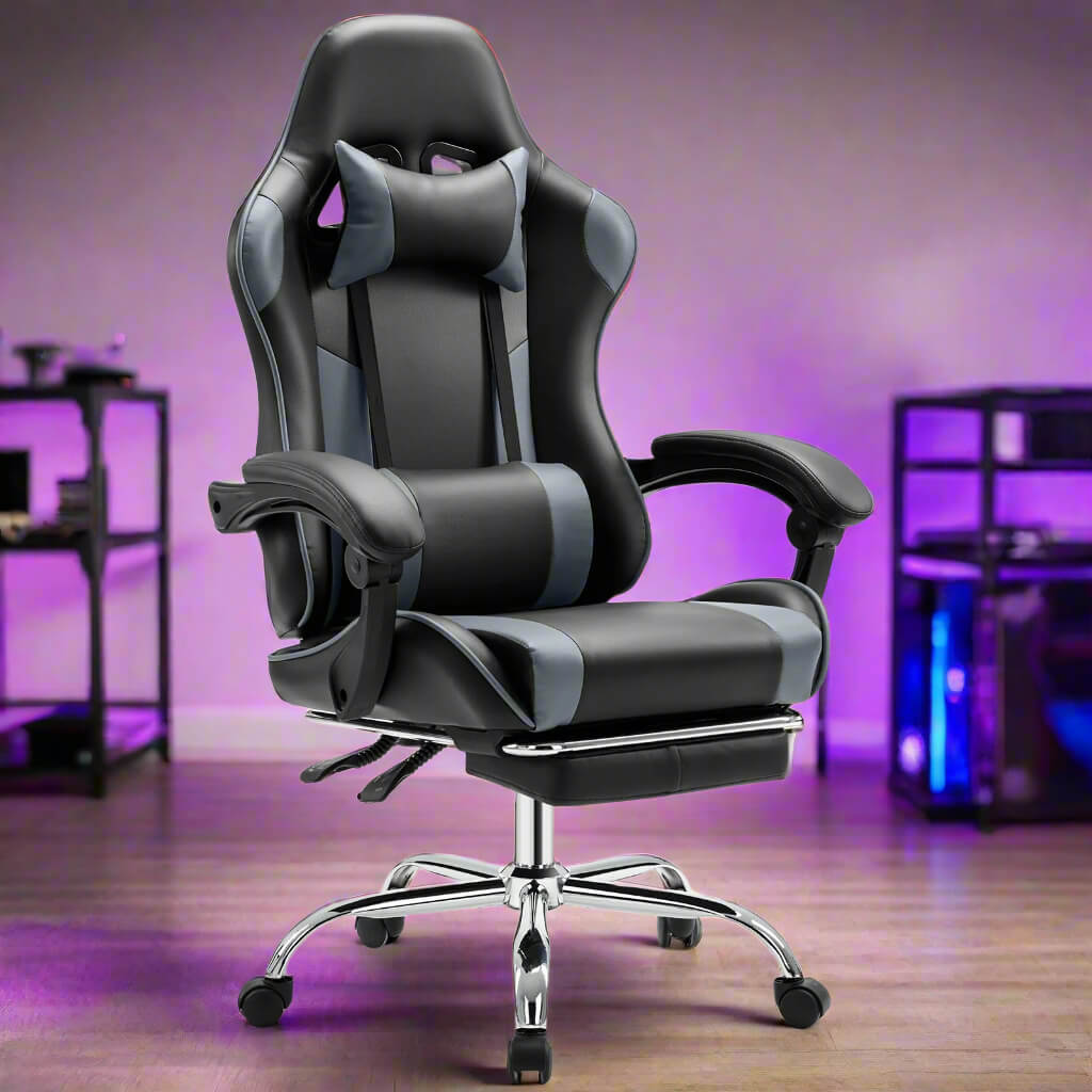 A black and gray Tall Gaming Chair sold by WorkZen Interiors