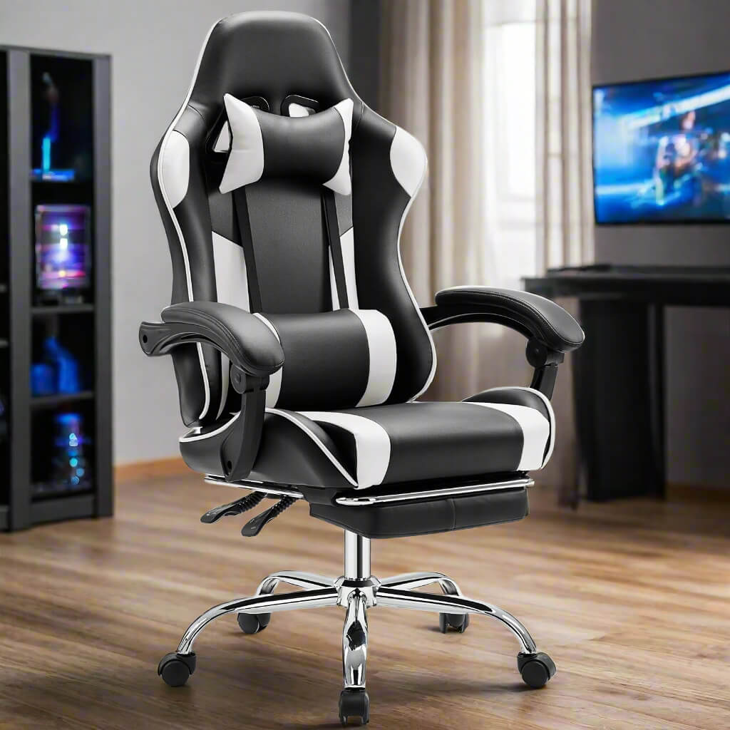 A black and white Tall Gaming Chair sold by WorkZen Interiors