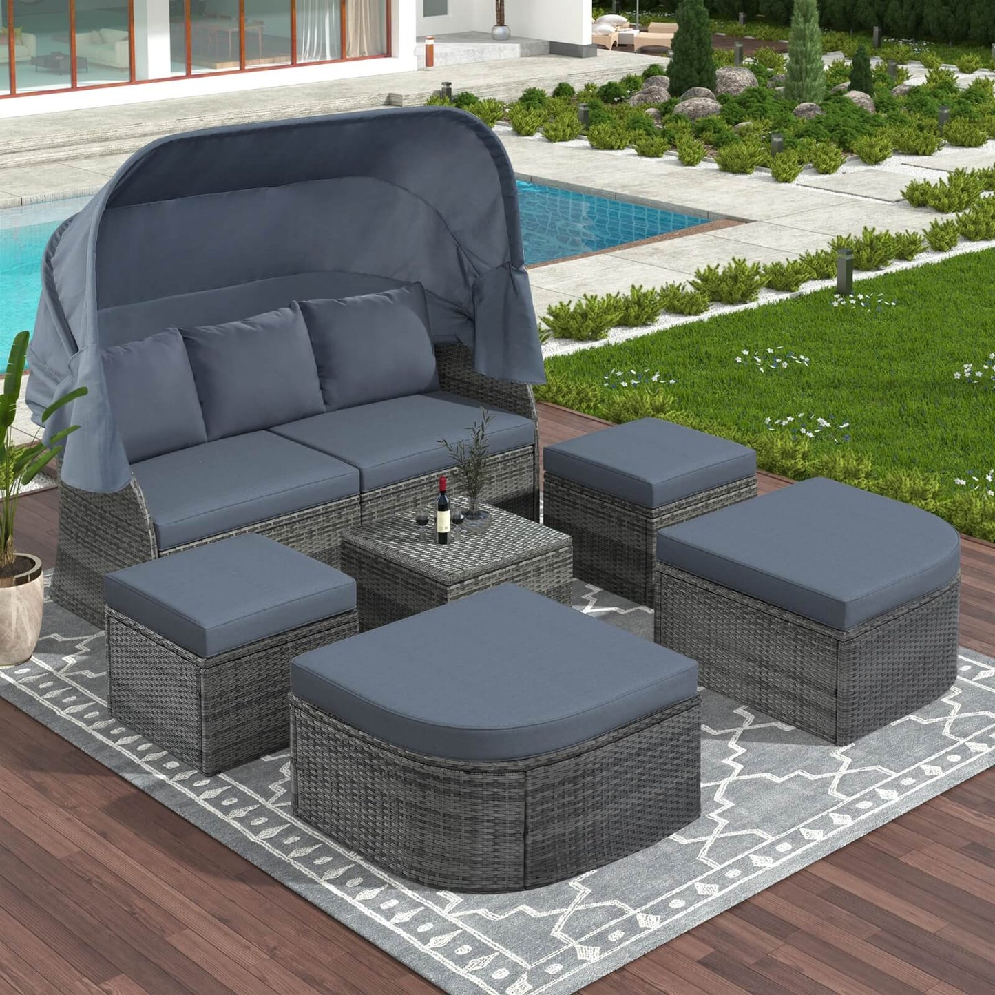 A gray folding patio set sold by WorkZen Interiors
