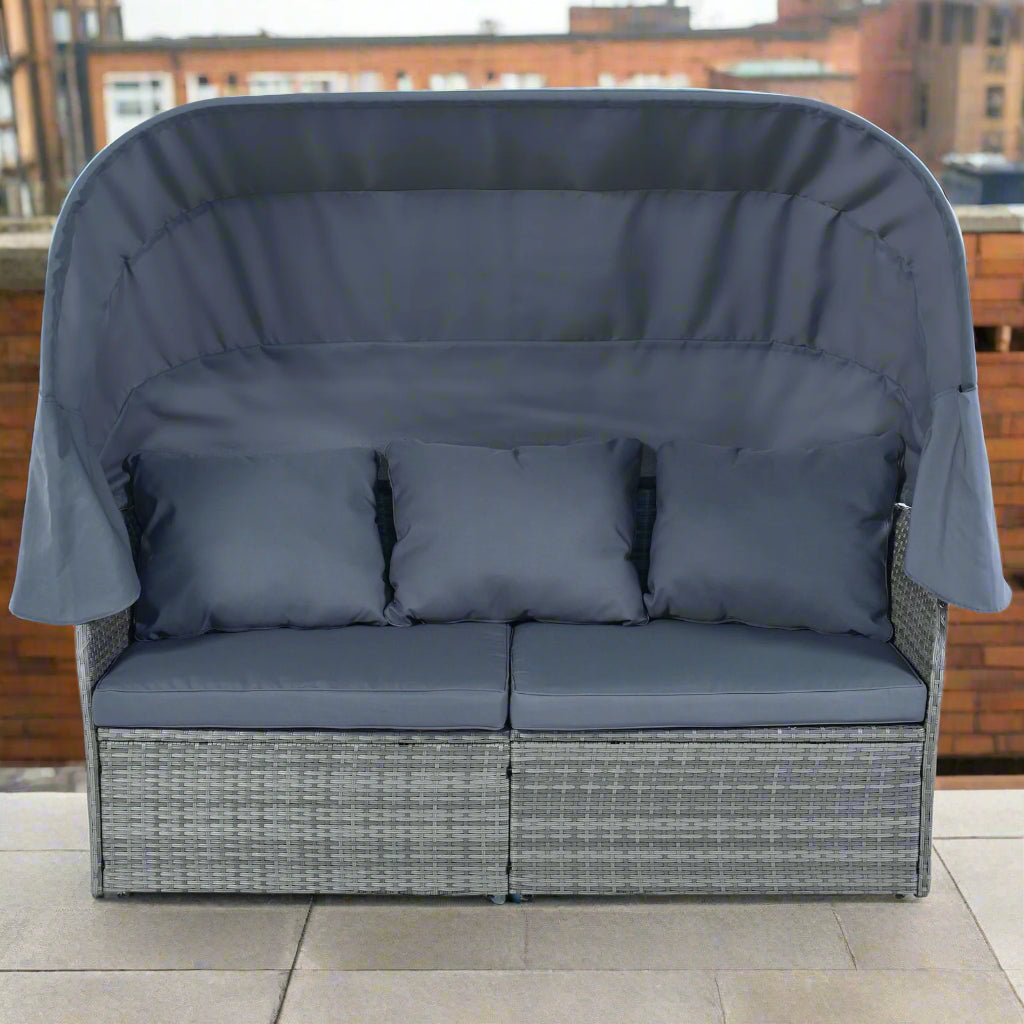 A gray folding patio set sold by WorkZen Interiors