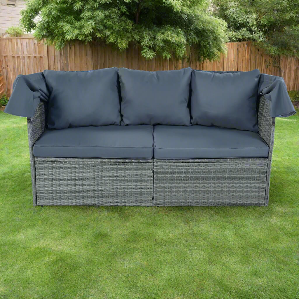 A gray folding patio set sold by WorkZen Interiors
