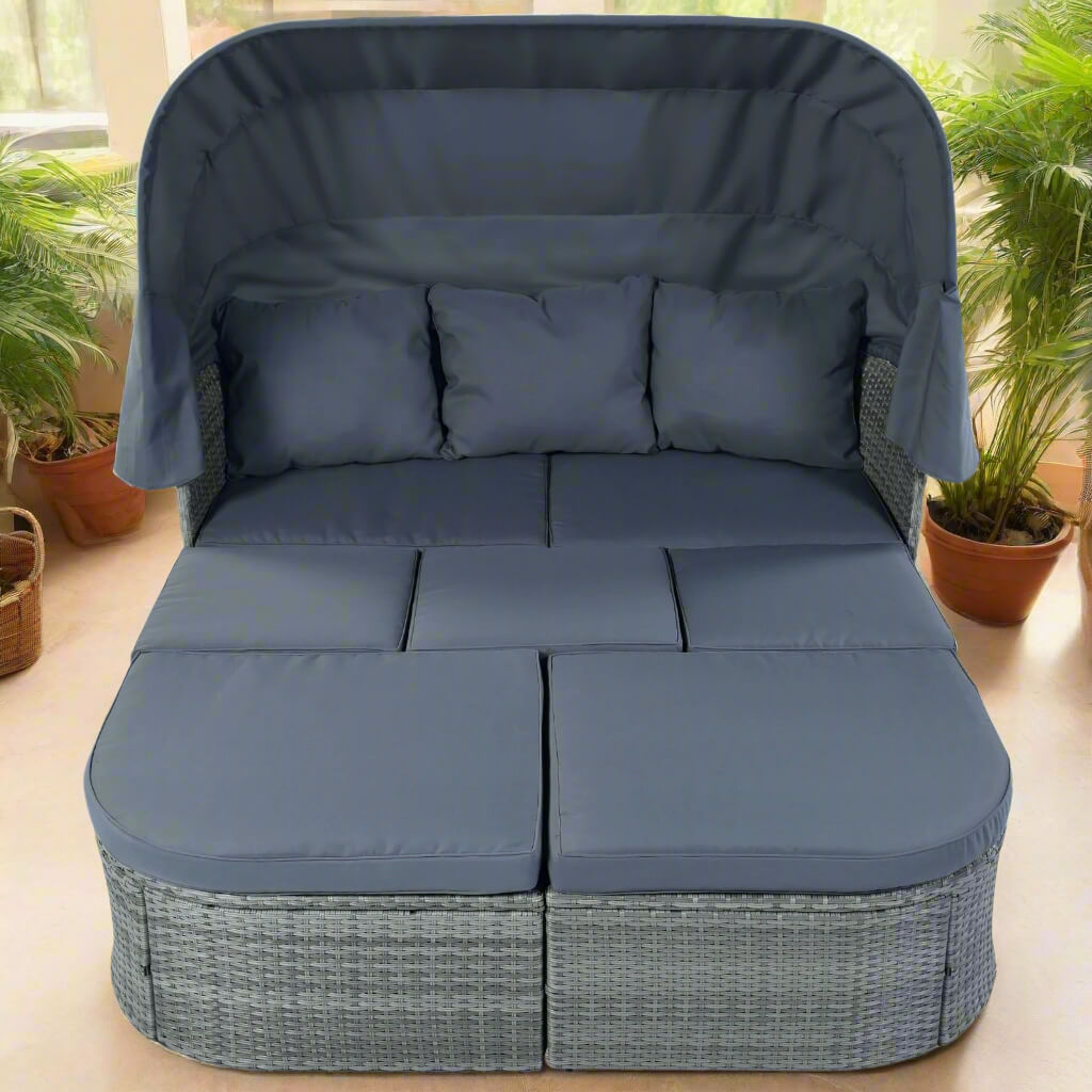 A gray folding patio set sold by WorkZen Interiors
