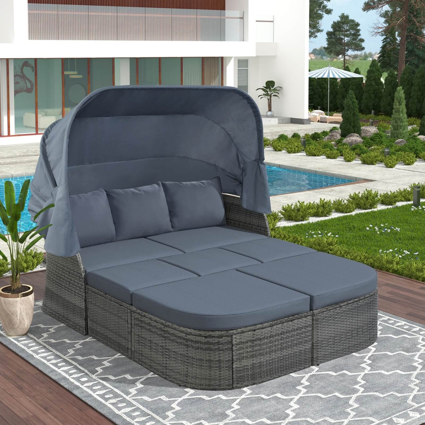 A gray folding patio set sold by WorkZen Interiors