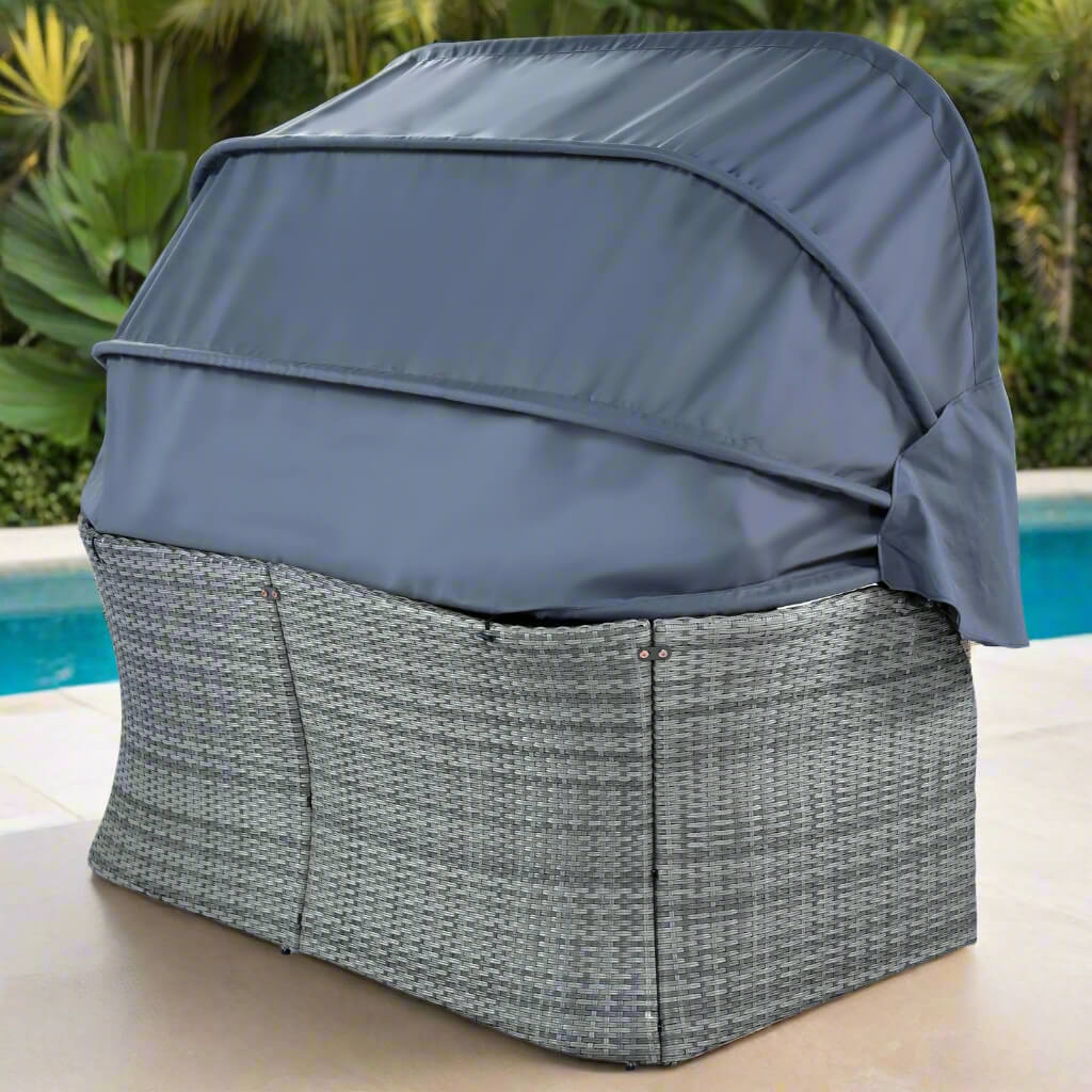 A gray folding patio set sold by WorkZen Interiors