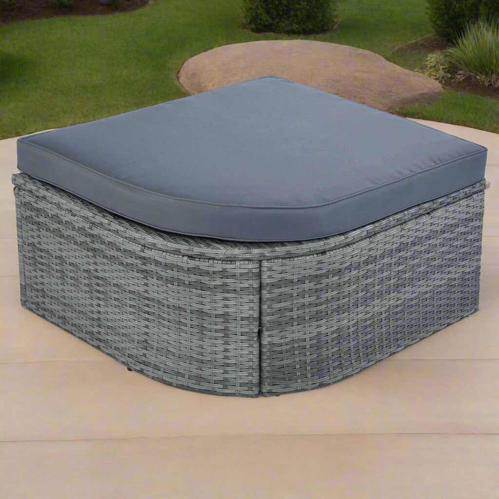 A gray folding patio set sold by WorkZen Interiors