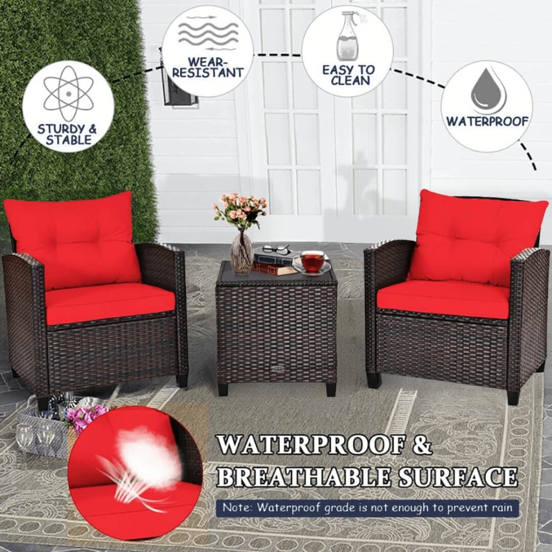 A red 3 Piece Patio Furniture Set sold by WorkZen Interiors