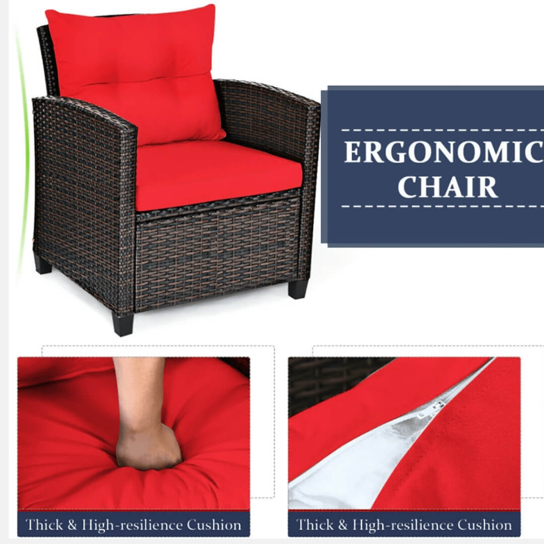 A red 3 Piece Patio Furniture Set sold by WorkZen Interiors