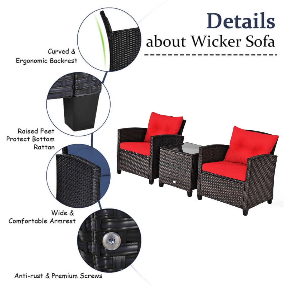 A red 3 Piece Patio Furniture Set sold by WorkZen Interiors