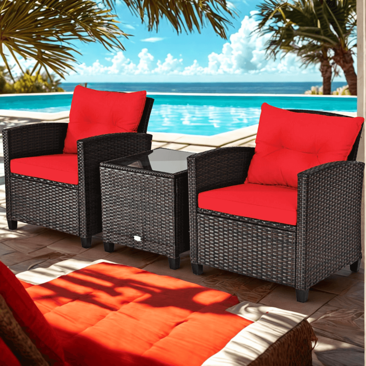 A red 3 Piece Patio Furniture Set sold by WorkZen Interiors