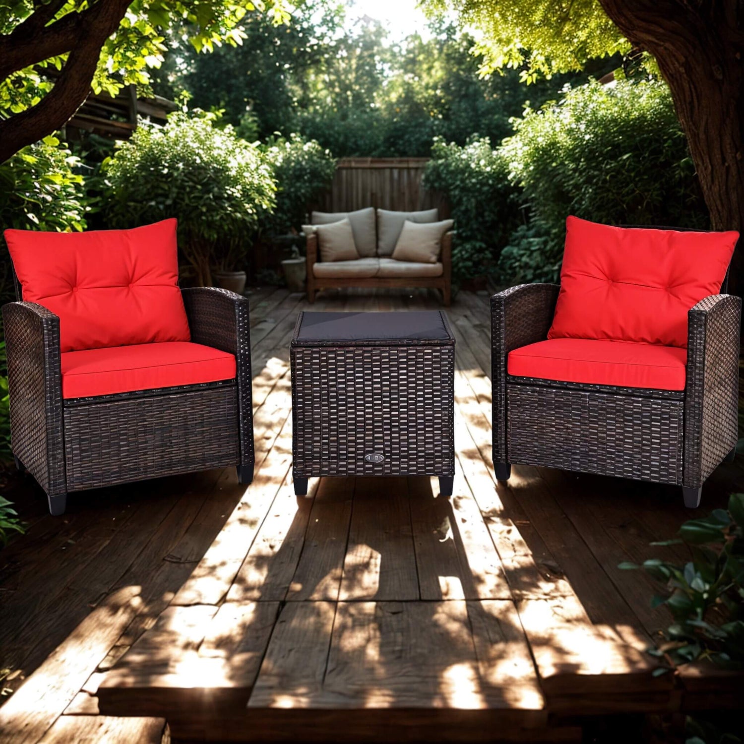 A red 3 Piece Patio Furniture Set sold by WorkZen Interiors