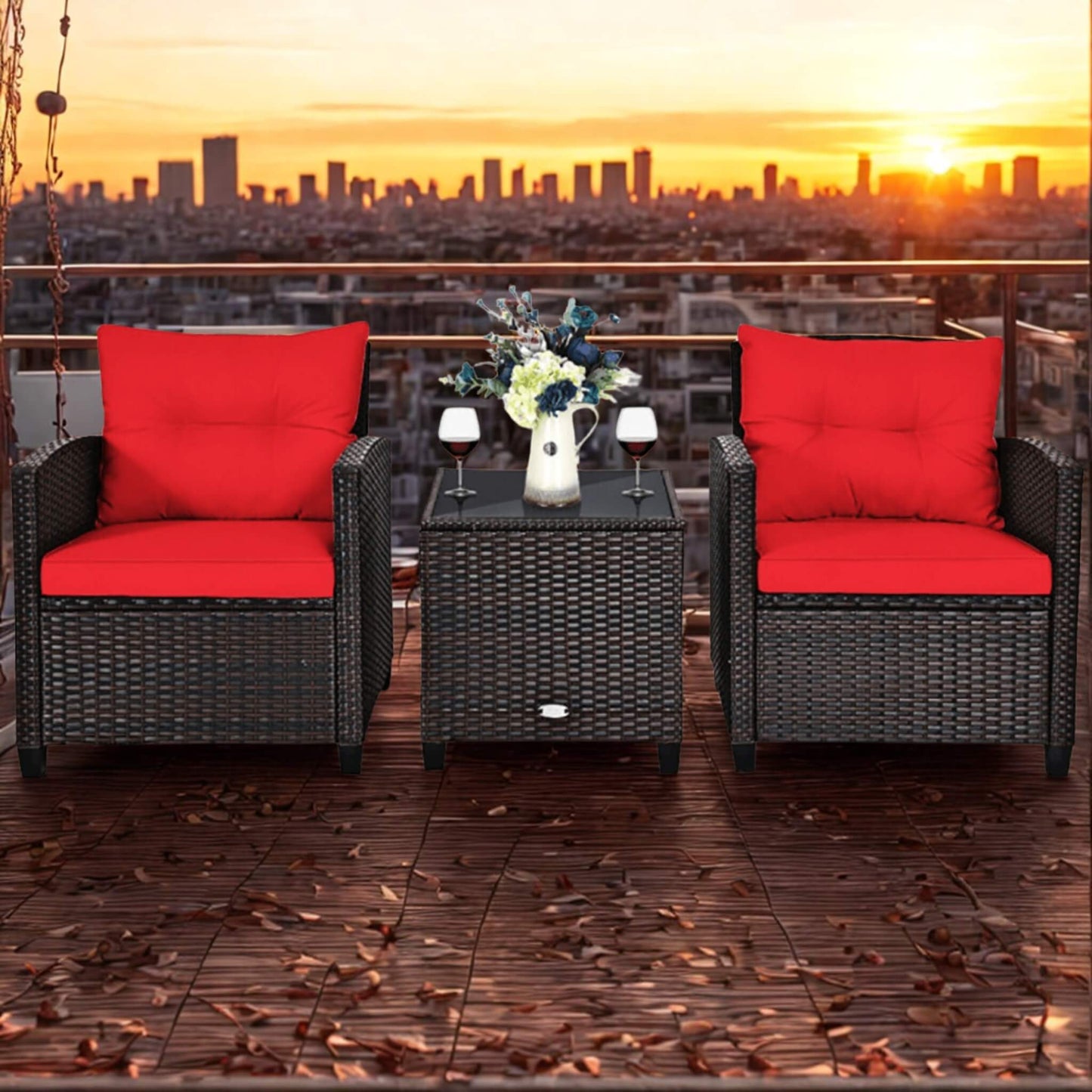 A red 3 Piece Patio Furniture Set sold by WorkZen Interiors