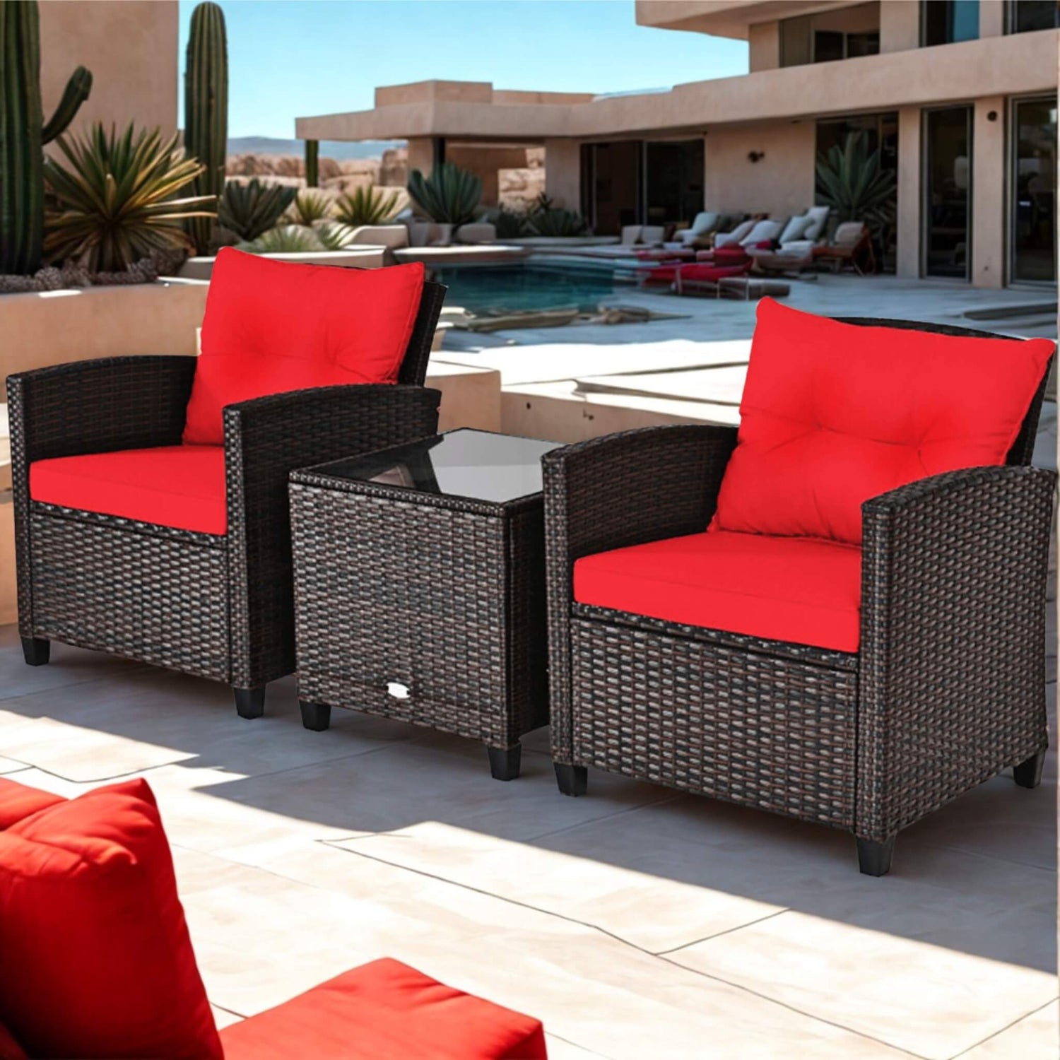 A red 3 Piece Patio Furniture Set sold by WorkZen Interiors