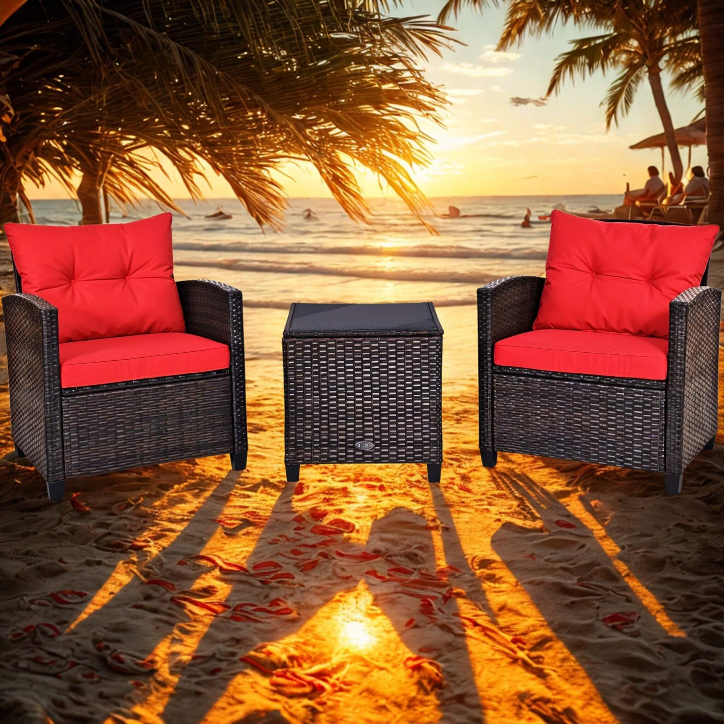 A red 3 Piece Patio Furniture Set sold by WorkZen Interiors