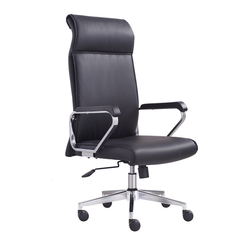 The front view of a black leather office chair sold on WorkZen Interiors