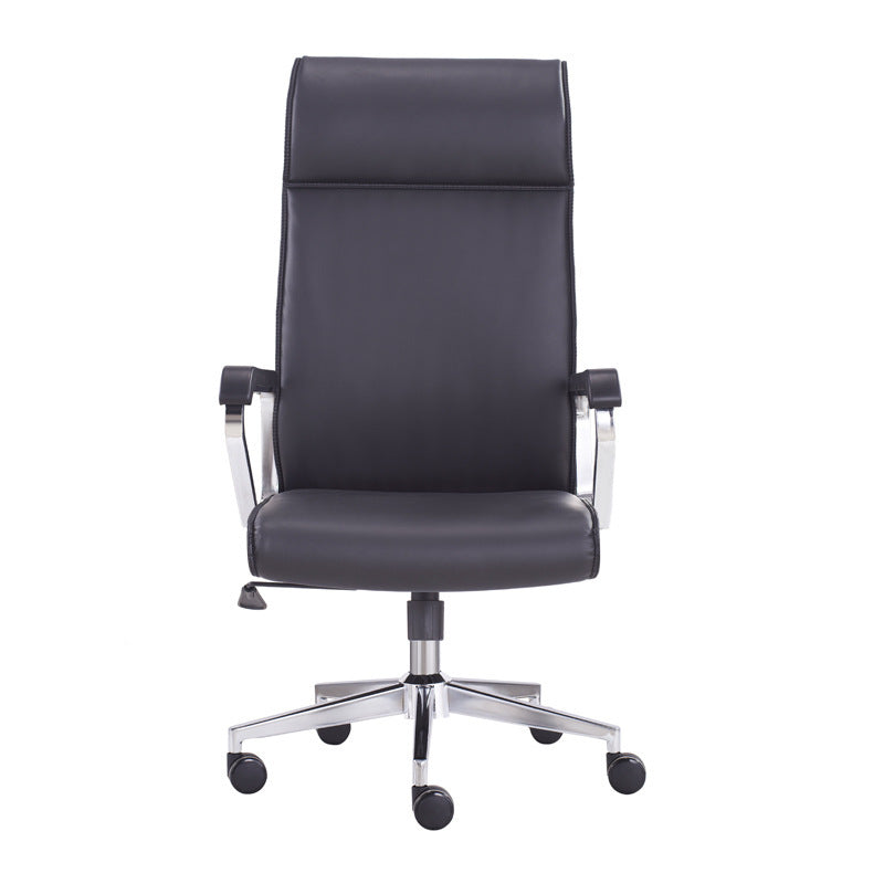 The front view of a black leather office chair sold on WorkZen Interiors
