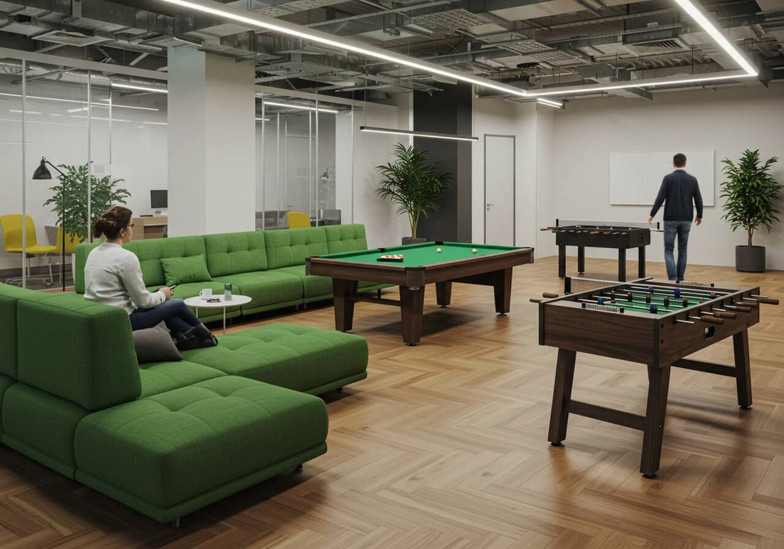 The office breakout area in a corporate office.