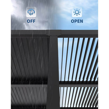 The adjustable louvered roof of a modern pergola