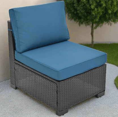 A sofa from the 10 pieces of the Wicker Sectional Patio Set sold by WorkZen Interiors